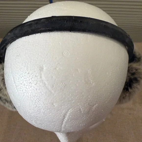 Real 100% Rabbit fur black & gray Earmuffs - Picture 2 of 5